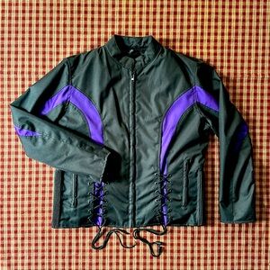 Woman’s Vance Leather Textile Crystal Lace Up Riding Motorcycle Jacket